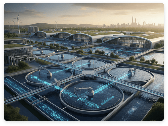 Water treatment facility with multiple circular treatment pools